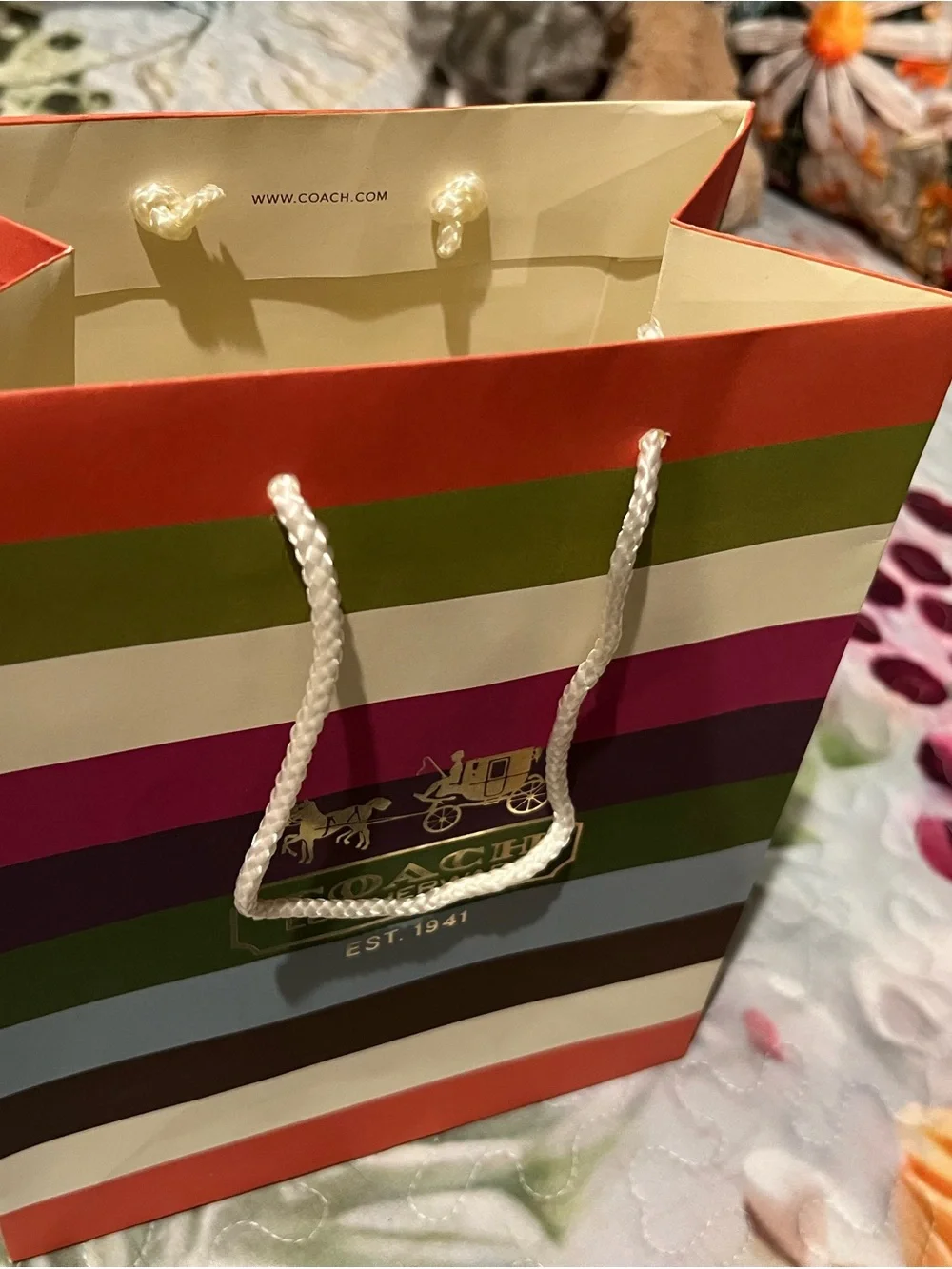 Coach Gift Bag in Classic Legacy Stripes w/Gold Color Logo (Vintage)